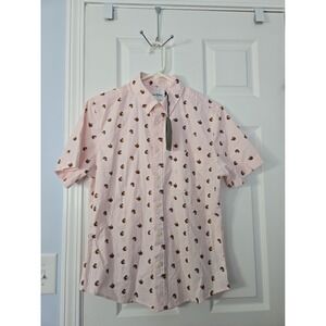 Goodfellow & Co Men Slim Fit Short Sleeve Button Down Shirt Pink Coconuts Size M